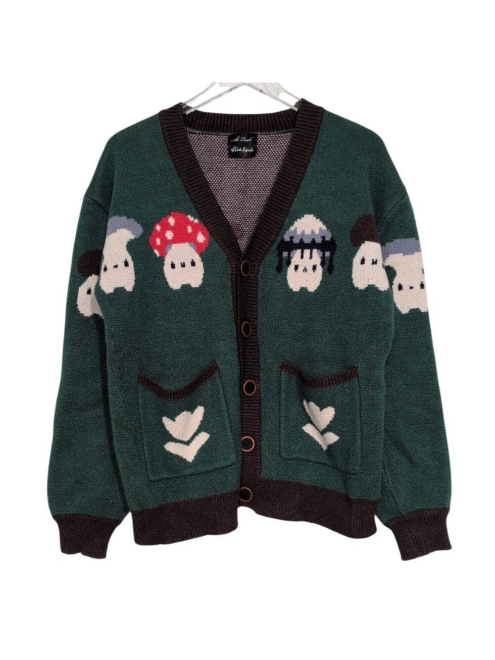 Abi Toads Steady Hands Toad Mushling Cardigan Mens Size S/M Green Mushroom Knit